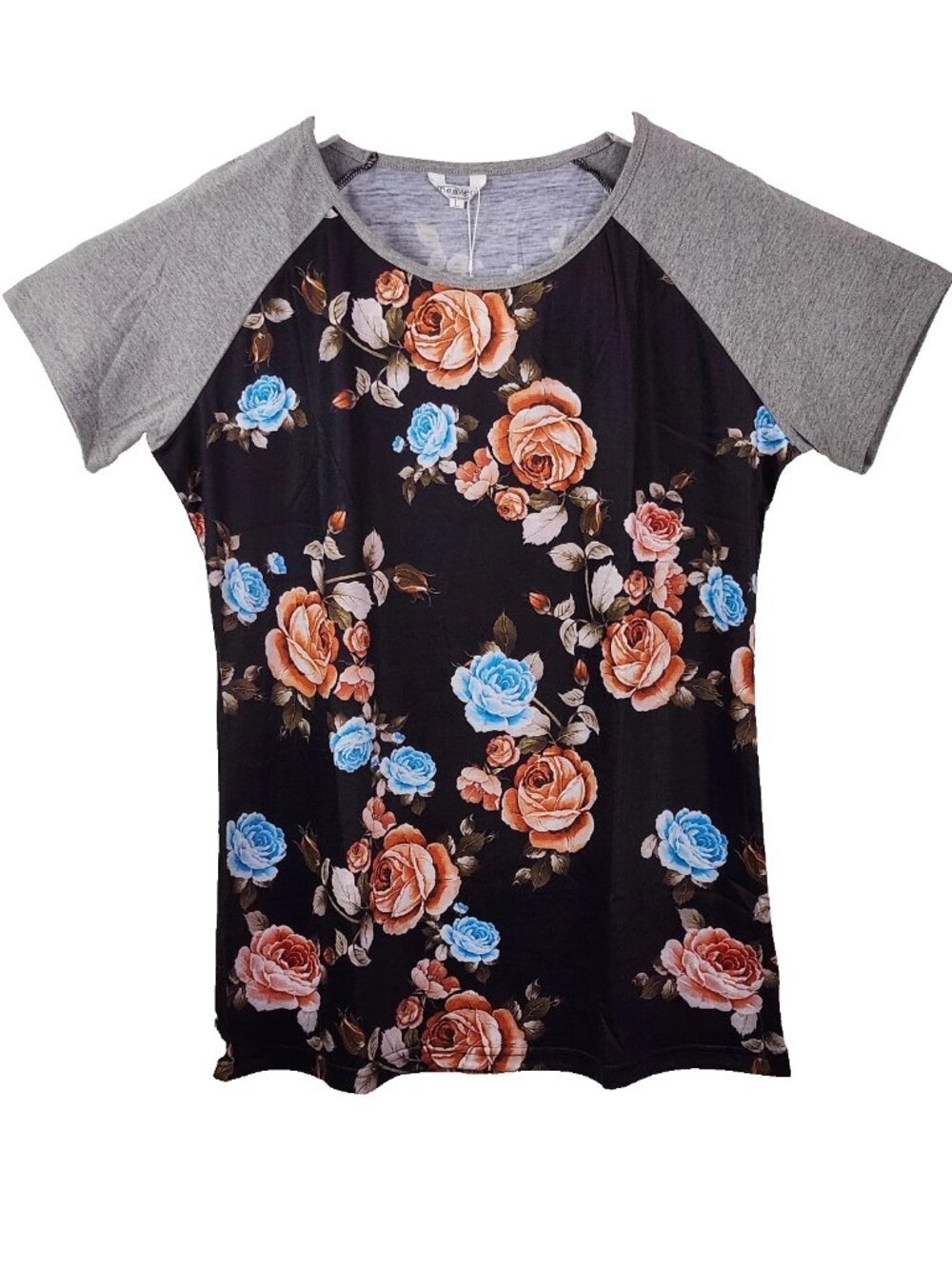Meaneor Women Top Short Sleeve Floral Superior Quality Stretch Large